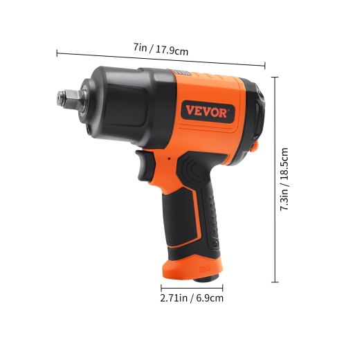 VEVOR 1/2-Inch Air Impact Wrench, High Torque Up to 1400 ft-lbs, Lightweight 4.6 lb Design Pneumatic Impact Gun with 11-PCS 1/2-Inch Drive CR-V Steel