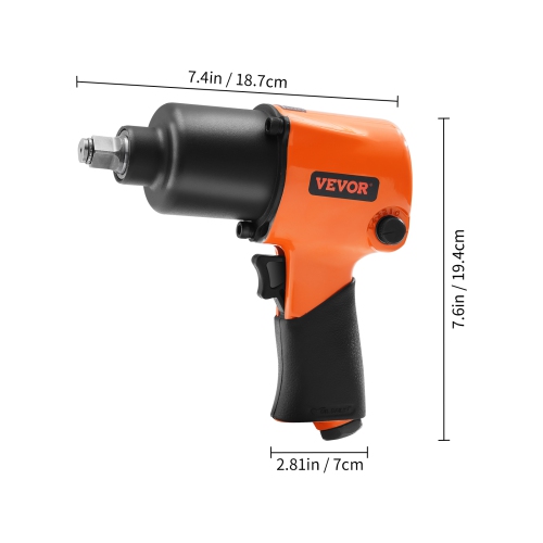 VEVOR 1/2" Air Impact Wrench, Drive Air Impact Gun Up to 880ft-lbs Nut-busting Torque, 7500RPM Lightweight Pneumatic Tool for Auto Repairs and