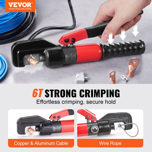 VEVOR Hydraulic Crimping Tool with 9 Sets of Dies AWG12-2/0 Copper And Aluminum Terminal Battery Lug Crimper, with a Cutting Pliers, 5pcs Connectors,