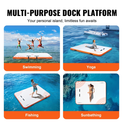 VEVOR 8 x 6FT Inflatable Floating Dock, Inflatable Dock Platform, Non-Slip Water Floating Dock Mat with Portable Carrying Bag & Detachable Ladder,