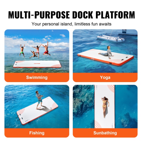 VEVOR 15 x 6FT Inflatable Floating Dock, Inflatable Dock Platform, Non-Slip Water Floating Dock Mat with Detachable Ladder & Portable Carrying Bag,