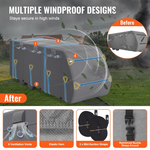 VEVOR 24-27 ft Travel Trailer Cover, RV Cover, 4-Layer Non-Woven Fabric Camper Cover, Waterproof, Windproof and Rip-Stop Class A RV Cover, with