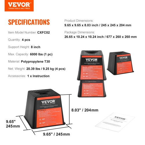 VEVOR Trailer Jack Block, 6000 lbs Capacity per RV Leveling Block, High-quality Polypropylene RV Camper Stabilizer Blocks, RV Travel Accessories Use