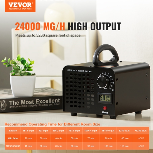VEVOR 24000mg/h Ozone Machine Odor Remover,High Capacity Commercial/Industrial Ozone Generator Machine,Home Air Ionizers Deodorizer with 0-120 min