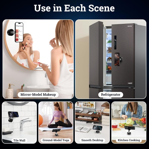 Vacuum Magnetic Phone Holder, Suction Cup Phone Mount, Foldable Strong Magnetic Cell Phone Holder for Car/Gym/Mirror/Smooth Surface, Compatible with