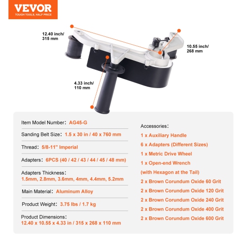 VEVOR 5/8-11" Belt Sander Adapter for Angle Grinder, Pipe or Tube Sanding Attachment with Thread and 10PCS Sanding Belts, Sander Attachment Pipe