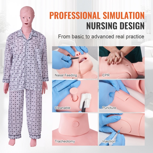 VEVOR Male Life Size Demonstration Human Manikin for Nursing Training, Multifunctional Education Teaching Model Supplies, PVC Anatomical Mannequin