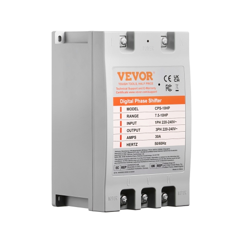 VEVOR 3 Phase Converter - 10HP 30A 220V Single Phase to 3 Phase Converter, Digital Phase Shifter for Light Commercial Use, 220V-240V Input/Output