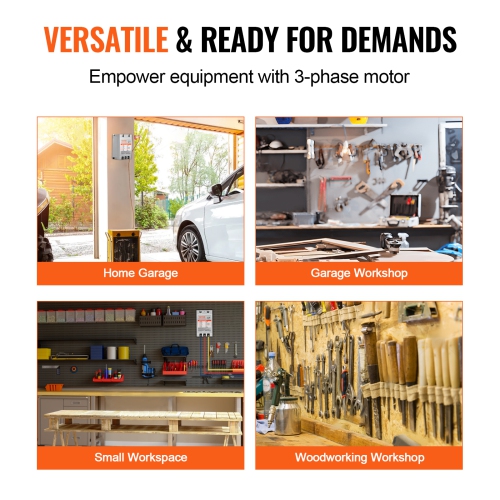 VEVOR 3 Phase Converter - 10HP 30A 220V Single Phase to 3 Phase Converter, Digital Phase Shifter for Light Commercial Use, 220V-240V Input/Output