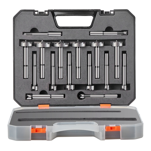 VEVOR  16 PCs Forstner Bit Set, Forstner Drill Bits Set, 1/4" to 1-5/8", Carbon Steel, \w Universal Round Shank, Forstner Drill Bit for Wood And