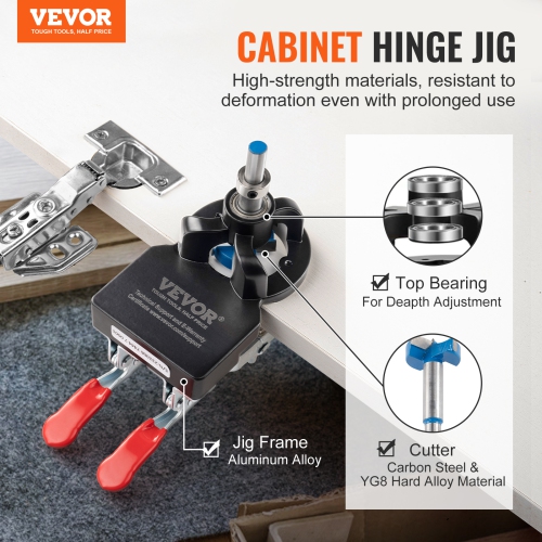 VEVOR 35 mm Concealed Door Hinge Jig, Aluminum Alloy Cabinet Hinge Jig, Accurate Locking Dual Clamp Fixation Hinge Drill Jig with Accessories, for