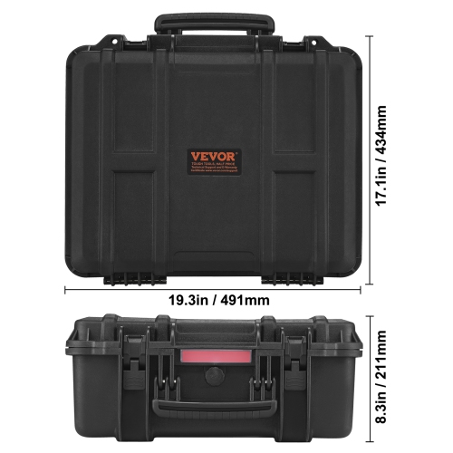 VEVOR 19.3×17.1×8.3 in Hard Pistol Cases with Pre-cut PU Foam, Waterproof & Dustproof Hard Gun Case for 6 Pistol, Lockable Pistol Case, Black