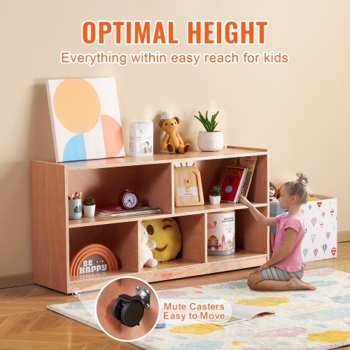 VEVOR 5-Compartment Cubby Mobile Tray Storage Cabinet, Cubby Storage Shelf, Cubby Storage Cabinet 2-shelf, Classroom Cubbies, Classroom Furniture for