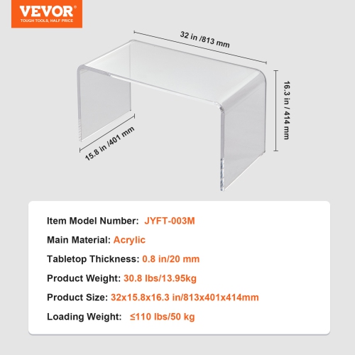 VEVOR 16.3 inch high Acrylic Coffee Table, C-Shaped Clear Acrylic End Table, Transparent Acrylic Side Table, for Coffee, Drink, Food, Snack used in