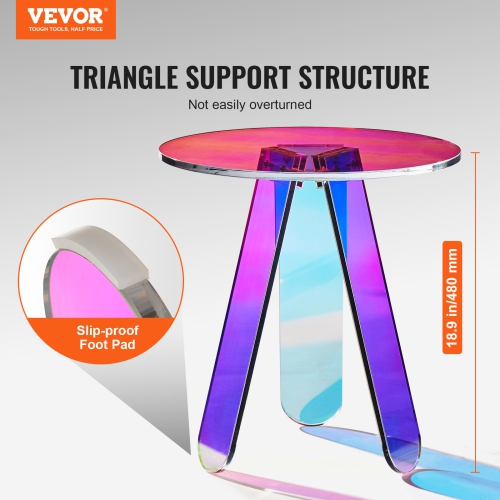 VEVOR Round Iridescent Side Table, Acrylic End Table, Clear Rainbow Acrylic Coffee Table for Drink, Food, Snack used in Living Room, Bedroom, and