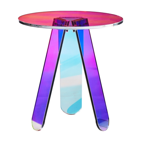 VEVOR Round Iridescent Side Table, Acrylic End Table, Clear Rainbow Acrylic Coffee Table for Drink, Food, Snack used in Living Room, Bedroom, and