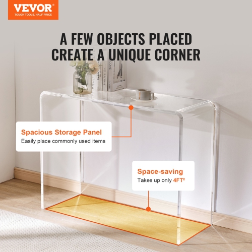 VEVOR 37.95x15x29.13 inch Acrylic Console Table, Clear Acrylic End Table, Transparent Acrylic Side Table, for Foyer, Living Room, Dining Room