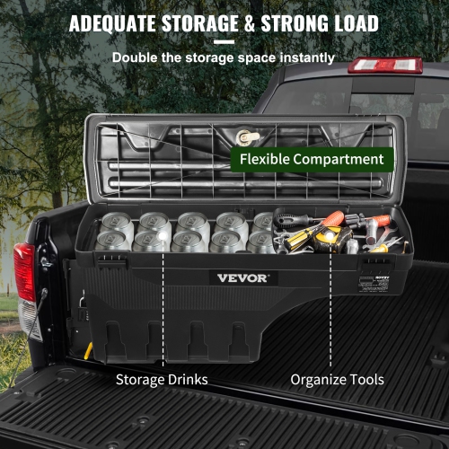 VEVOR 6.6 Gal/20 L Truck Bed Storage Box, Lockable Lid, Waterproof ABS Wheel Well Tool Box with Password Padlock, Compatible with Tundra 2007-2021,