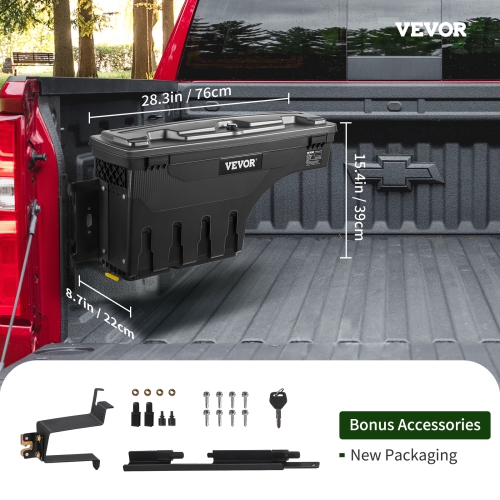 VEVOR 6.6 Gal/20 L Truck Bed Storage Box, Lockable Lid, Waterproof ABS Wheel Well Tool Box , Compatible with Chevrolet Silverado 1500 GMC Sierra 1500