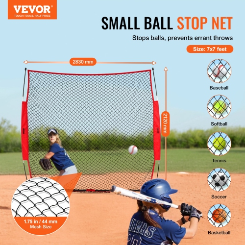 VEVOR 7x7 ft Ball Sports Barrier Netting, Portable Practice Equipment with Carry Bag, Protection Screen for Baseball Softball Lacrosse Soccer Hockey