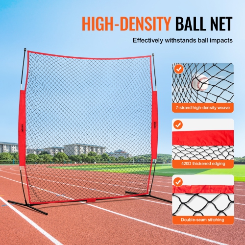 VEVOR 7x7 ft Ball Sports Barrier Netting, Portable Practice Equipment with Carry Bag, Protection Screen for Baseball Softball Lacrosse Soccer Hockey