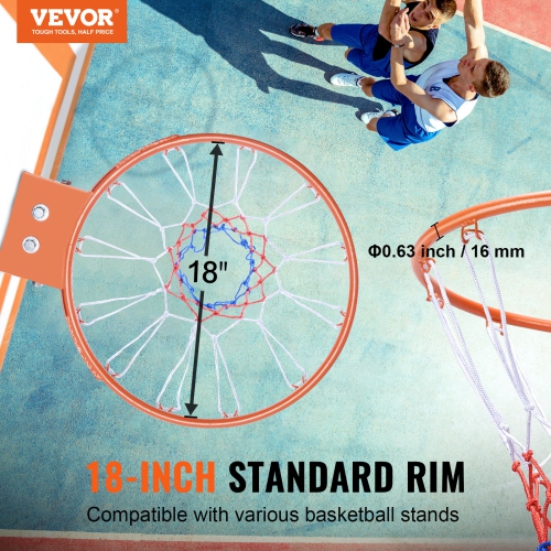 VEVOR Q235 Basketball Rim, Wall Door Mounted Basketball Hoop,Basketball Flex Rim Goal Replacement with Net, Standard 18" Indoor and Outdoor Hanging