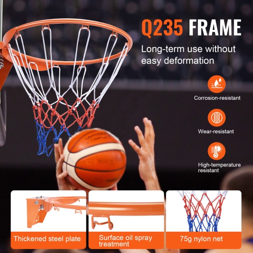 VEVOR Q235 Basketball Rim, Wall Door Mounted Basketball Hoop,Basketball Flex Rim Goal Replacement with Net, Standard 18" Indoor and Outdoor Hanging