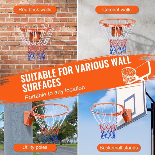 VEVOR Q235 Basketball Rim, Wall Door Mounted Basketball Hoop,Basketball Flex Rim Goal Replacement with Net, Standard 18" Indoor and Outdoor Hanging