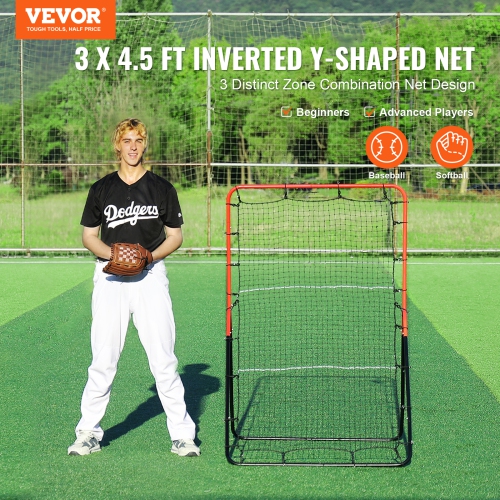 VEVOR 3 x 4.5 ft Baseball And Softball Rebounder Net, PitchBack Baseball Pitching Nest, 3-Way Baseball, Softball Pitchback Net, Fielding Trainer, for