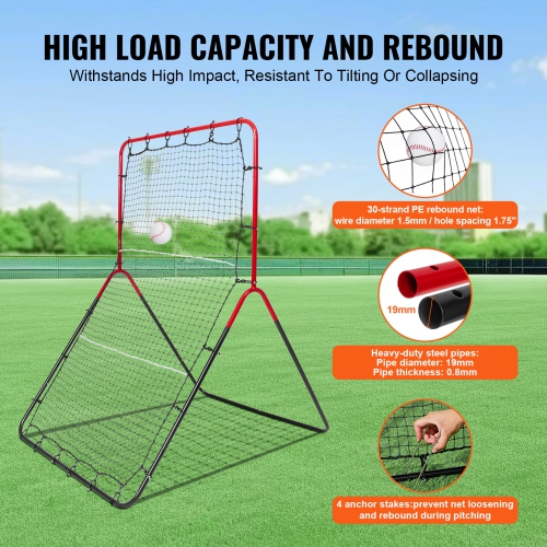 VEVOR 3 x 4.5 ft Baseball And Softball Rebounder Net, PitchBack Baseball Pitching Nest, 3-Way Baseball, Softball Pitchback Net, Fielding Trainer, for