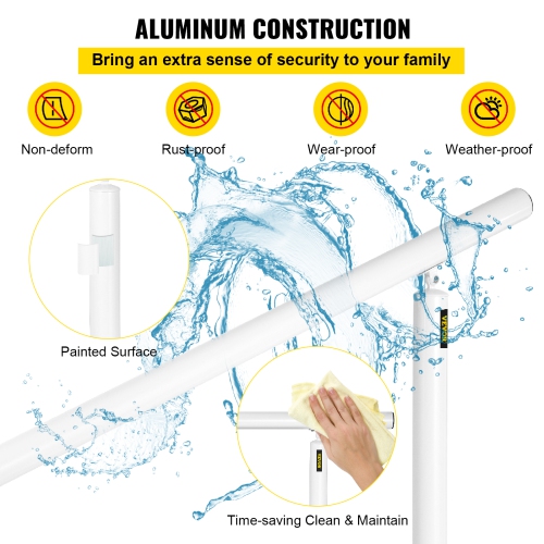 Ensemble pour marches d'escalier extérieur VEVOR, 0-5 marchepieds de 5 pi, rampe d'escalier en aluminium blanc à angle réglable pour les personnes