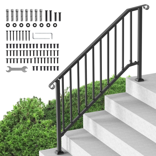 VEVOR  Handrails for Outdoor Steps, 5-6 Step Stair Hand Rail Kit, Transitional Carbon Steel Railings w Installation Kit, Stair Rails for Seniors