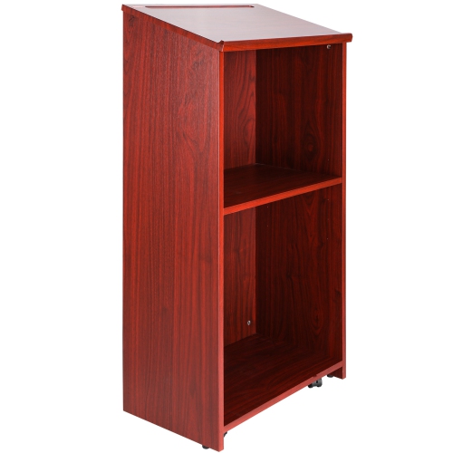 VEVOR 47 inch Podium Stand, Hostess Stand with 4 Rolling Wheels, Wood Podium with Storage Shelves and Slant Desktop, Lecterns & Podiums for Home,