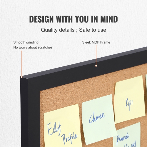 Tableau en liège de 36 x 24&nbsp;po de VEVOR, babillard avec cadre adhésif en MDF, tableau de vision comprend 10 épingles pour l'affichage et la