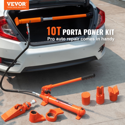 VEVOR 10 Ton Porta Power Kit, Portable Hydraulic Jack with 4.6 ft/1.4 m Oil Hose, Auto Body Frame Repair Kit with Storage Case for Car Repair, Truck,