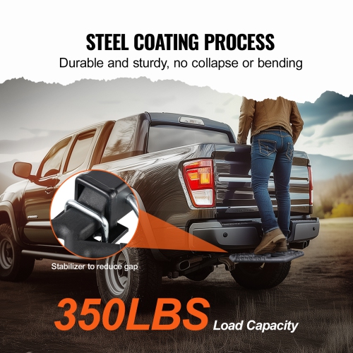 VEVOR 2 Inch Hitch Step for Receiver, Strong Steel Construction with 350 LBS Load Capacity, Rear Bumper Guard Protector with Pin Lock and Stabilizer,