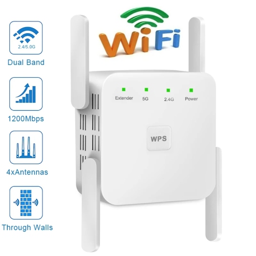 Image 1 de 6.. Répéteur Wi-Fi 5G Amplificateur de signal Wi-Fi Prolongateur de réseau Wi-Fi Booster 1200Mbps Répéteur Wi-Fi sans fil longue portée