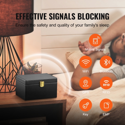 VEVOR 6.3 x 5.1 x 3.7" Faraday Box,PU Leather Signal Blocking Holde,Keyless Fob,Protector Shielding with 2 Key Bag,for WiFi, RFID, GPS, Bluetooth &