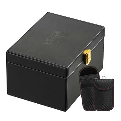 VEVOR 6.3 x 5.1 x 3.7" Faraday Box,PU Leather Signal Blocking Holde,Keyless Fob,Protector Shielding with 2 Key Bag,for WiFi, RFID, GPS, Bluetooth &
