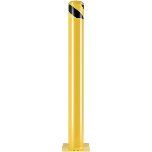 VEVOR 42 Inch Safety Bollard, 4.5 Inch Diameter Steel Pipe Safety Bollard Post, Yellow Steel Bollard, Steel Safety Bollard with 8 Anchor Bolts,