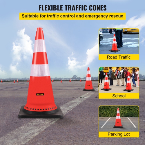 VEVOR 8 x 30" Safety Cones, PVC Orange Construction Cones, Reflective Collars Traffic Cones with Black Weighted Base Used for Traffic Control,