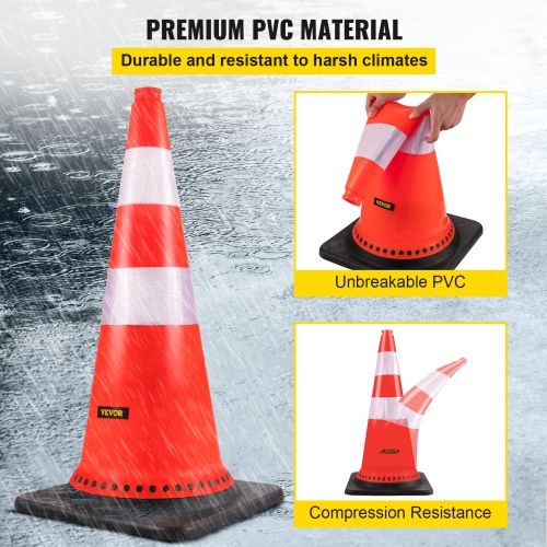 VEVOR 8 x 30" Safety Cones, PVC Orange Construction Cones, Reflective Collars Traffic Cones with Black Weighted Base Used for Traffic Control,