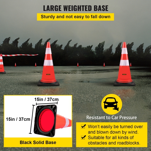 VEVOR 8 x 30" Safety Cones, PVC Orange Construction Cones, Reflective Collars Traffic Cones with Black Weighted Base Used for Traffic Control,