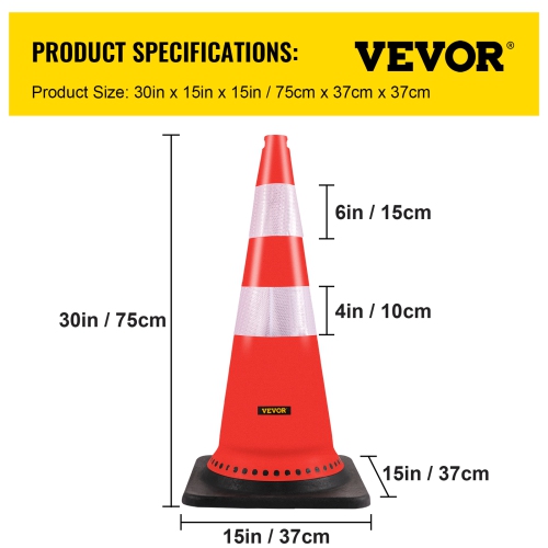VEVOR 8 x 30" Safety Cones, PVC Orange Construction Cones, Reflective Collars Traffic Cones with Black Weighted Base Used for Traffic Control,