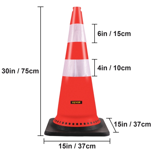 VEVOR 8 x 30" Safety Cones, PVC Orange Construction Cones, Reflective Collars Traffic Cones with Black Weighted Base Used for Traffic Control,
