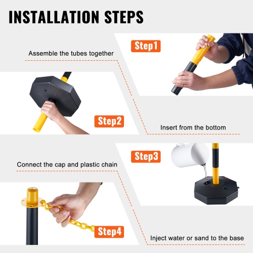 VEVOR 4 Pack Adjustable Traffic Delineator Post Cones, Traffic Safety Delineator Barrier with Fillable Base 8FT Chain, for Traffic Control Warning