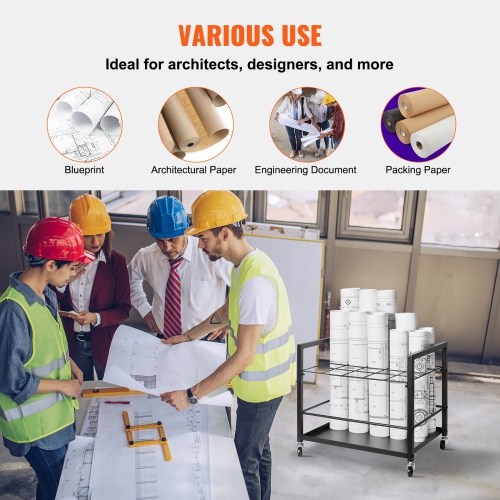 VEVOR 20 Slots Blueprint Storage Rack,Blueprint Holder with Wheels, Metal Storage Cart for Map Poster Architectural Construction Plan, Roll File