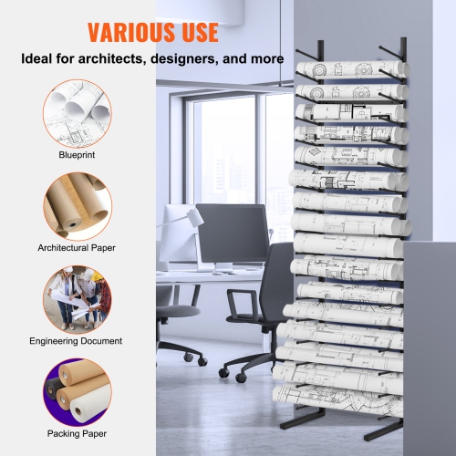 VEVOR 16-Tier Blueprint Storage Rack, Hanging Poster Display Rack, Vertical Blueprint Roll File Holder 2 Rolls/tire, Roll File Storage Rack for