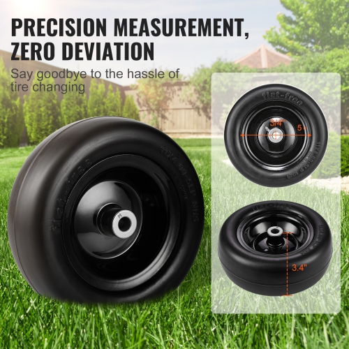 VEVOR 11x4-5" Lawn Mower Tires with Rim,Tubeless Tractor Tires, 2-Pack Tire and Wheel Assembly, Flat-free PU Tire, 3.4" Centered Hub, 3/4" Bushing