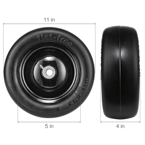 VEVOR 11x4-5" Lawn Mower Tires with Rim,Tubeless Tractor Tires, 2-Pack Tire and Wheel Assembly, Flat-free PU Tire, 3.4" Centered Hub, 3/4" Bushing